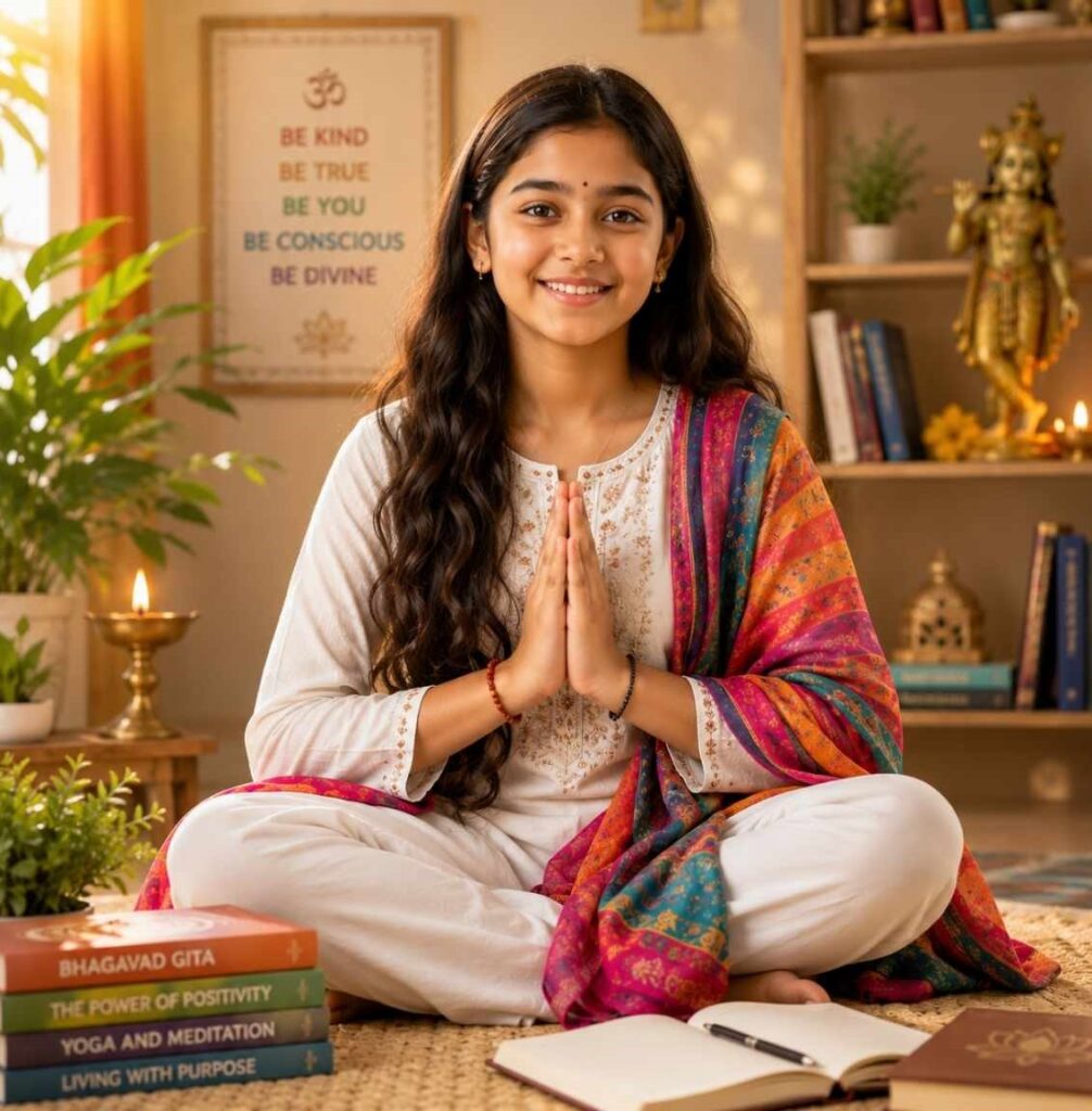 Older child learning Hanuman Chalisa meaning and values online