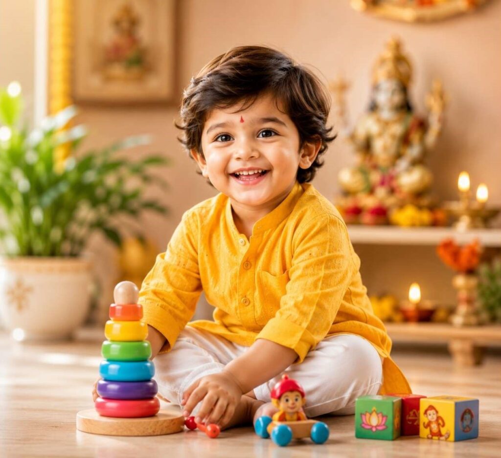 Young child learning Hanuman Chalisa in Chalisa Champs class