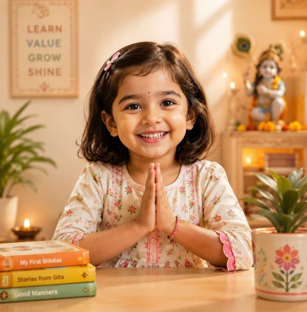 Young child learning Bhagavad Gita stories in Geeta Sparks class