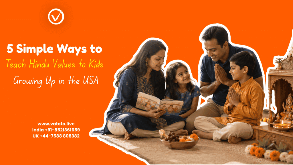 Indian American family teaching hindu values to kids at home (if it shows a parent/child scene)